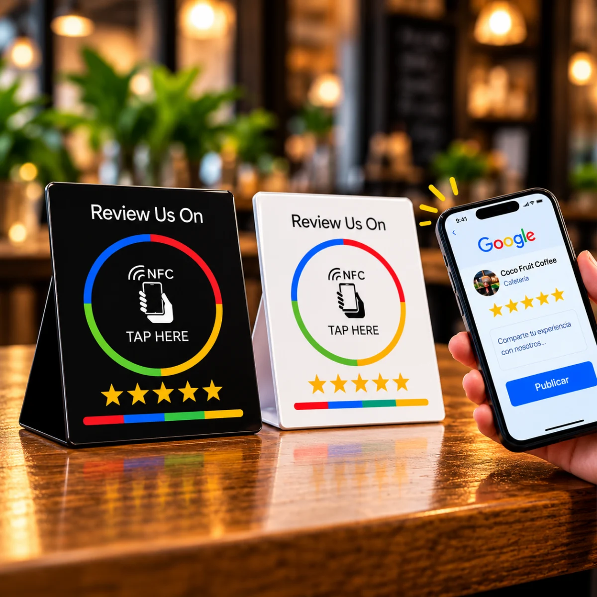Tarjeta NFC con soporte para Reseñas Google ⭐